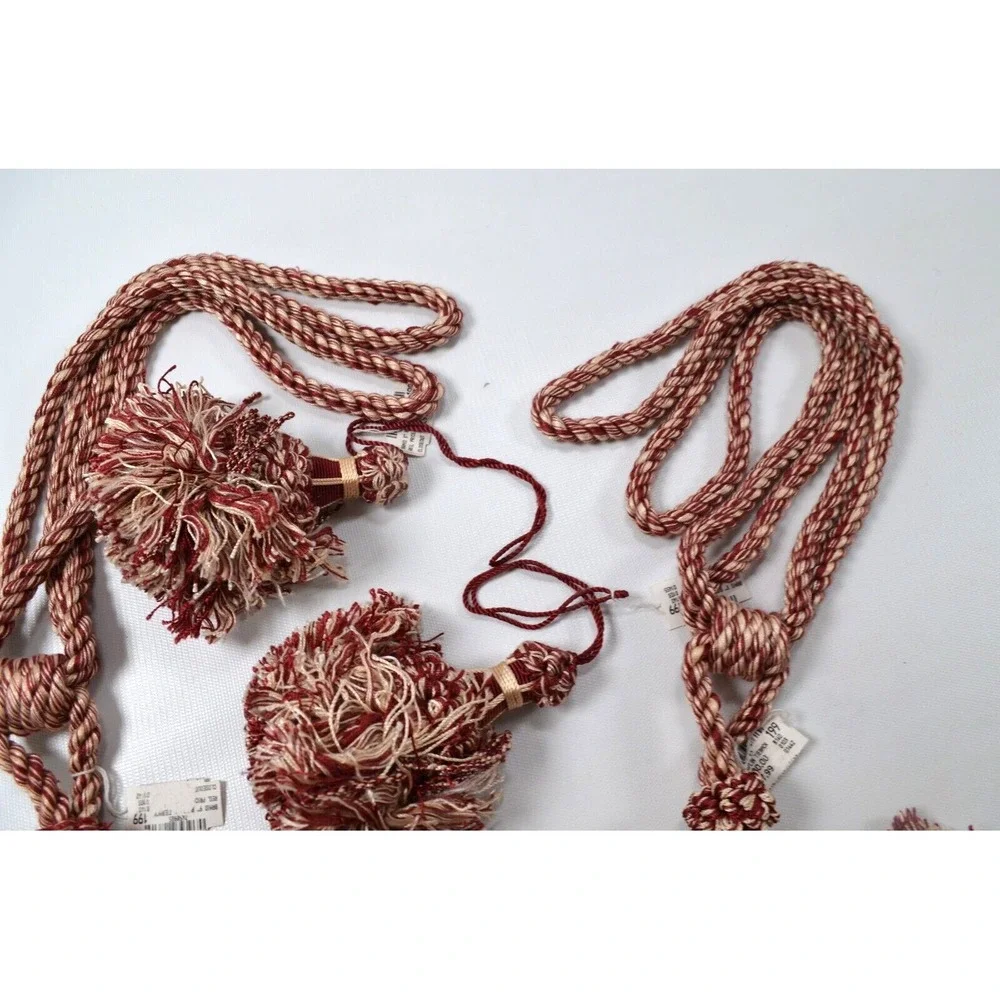 Lot of 4 Vintage Red & Ivory Drapery TieBacks Twisted Cord‎ Regency Shabby Chic
